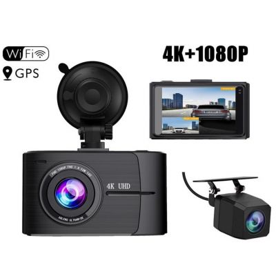 Best Car Budget 4K Dash Cam Camera Front and Rear With Night Vision that Connects to Phone Wifi GPS 3 inch IPS Screen 24H Parking Monitor (No SD Card)