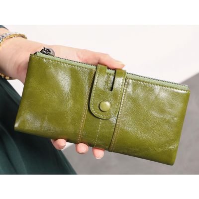 Belsee Genuine Leather Wallet Women's Fashion Mobile Phone Bag RFID Blocking Long Zipper Coin Purse Card Holder Wallet for Ladies