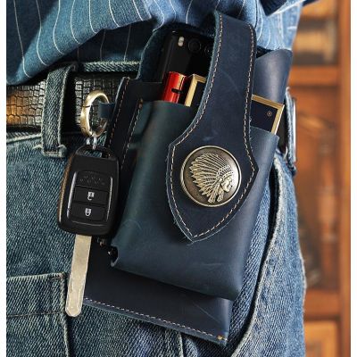 Belsee Genuine Premium Leather Mobile Phone Pocket Belt Pouch Holster for Men Sheath with Car Key Holder Cigarette Cell Phone Covers Cases for iPhone 13 12 Pro Samsung Gift 