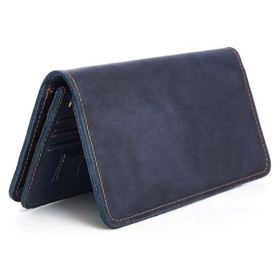 Belsee Genuine Leather Men's Long Wallet With ID Window Crazy Horse Leather Business Retro Fashion