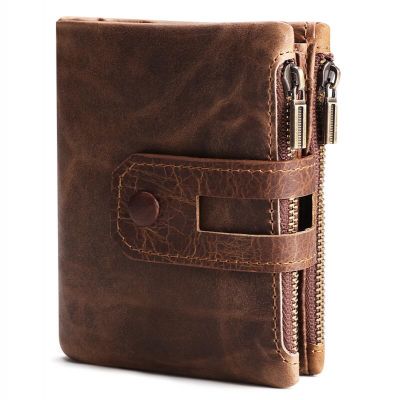 Belsee Men's Wallet with Zipper Around Rfid Leather Fashion Double Zipper Multi Cards Slot Retro Clutch Coin Holder Purse