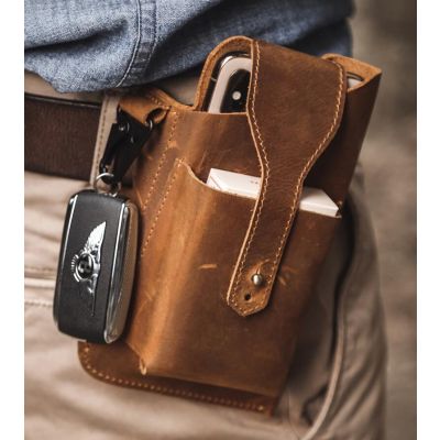 Belsee Vintage Leather Cell Mobile Phone Bag for Men Cigarette Pocket Belt Pouches Car Key Holder Fanny Pack Travel