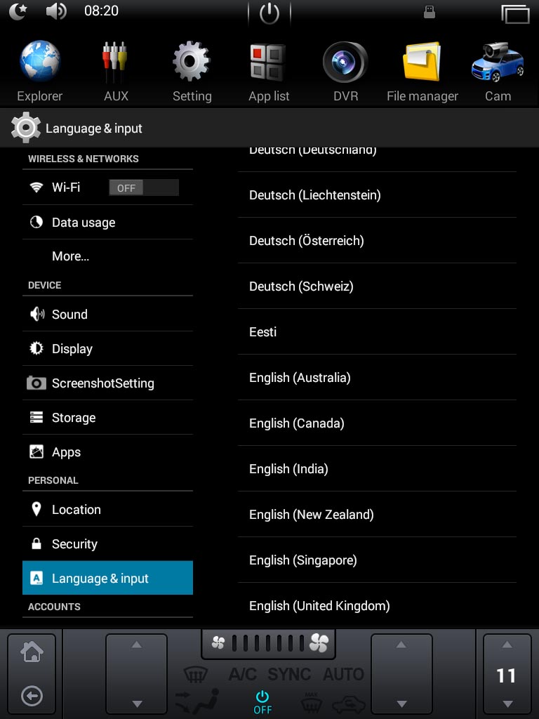 Hyundai Creta ix25 2014-2019 android languages 